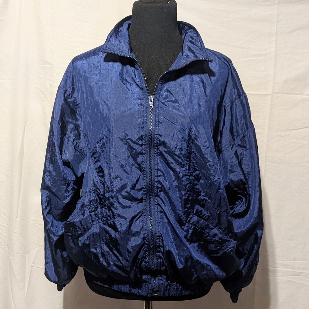 Vntg Avait Sportif light weight Crinkle Nylon Lined windbreaker navy blue large